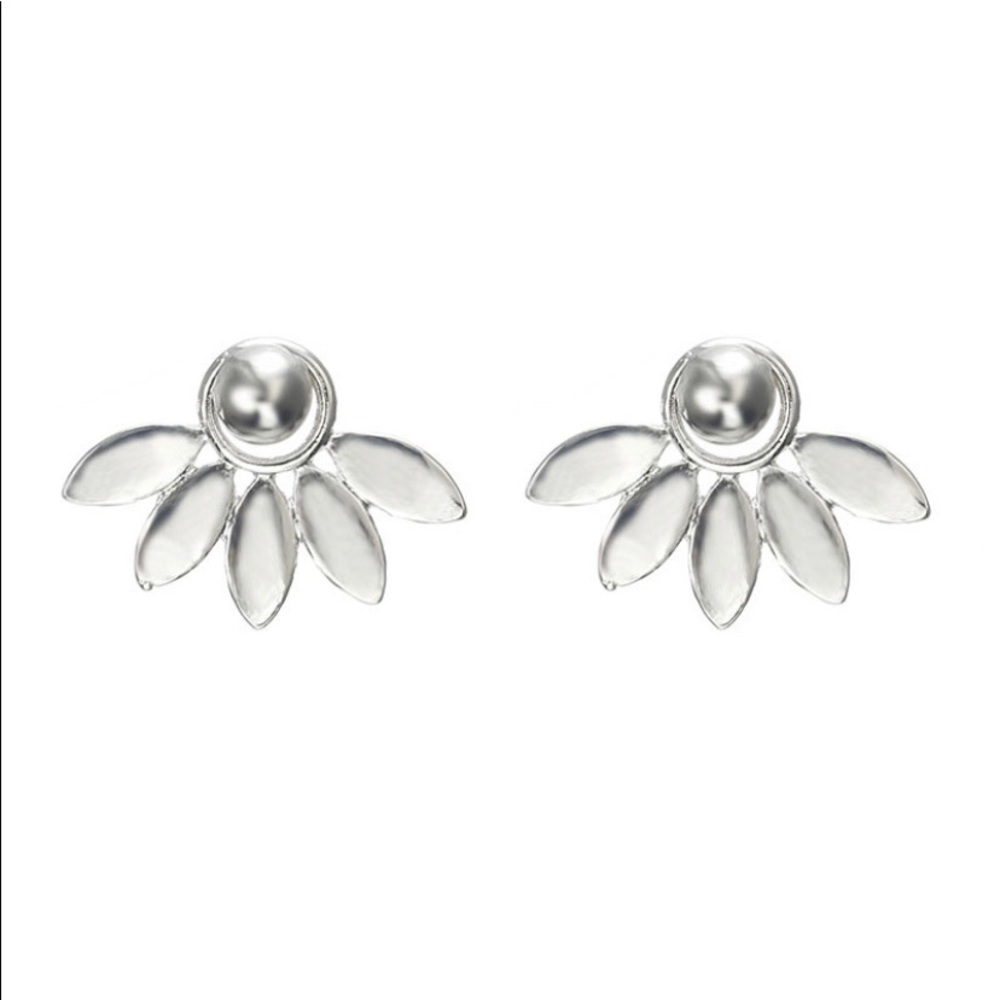 Flower Petal Two Piece Stud Earrings in Silver